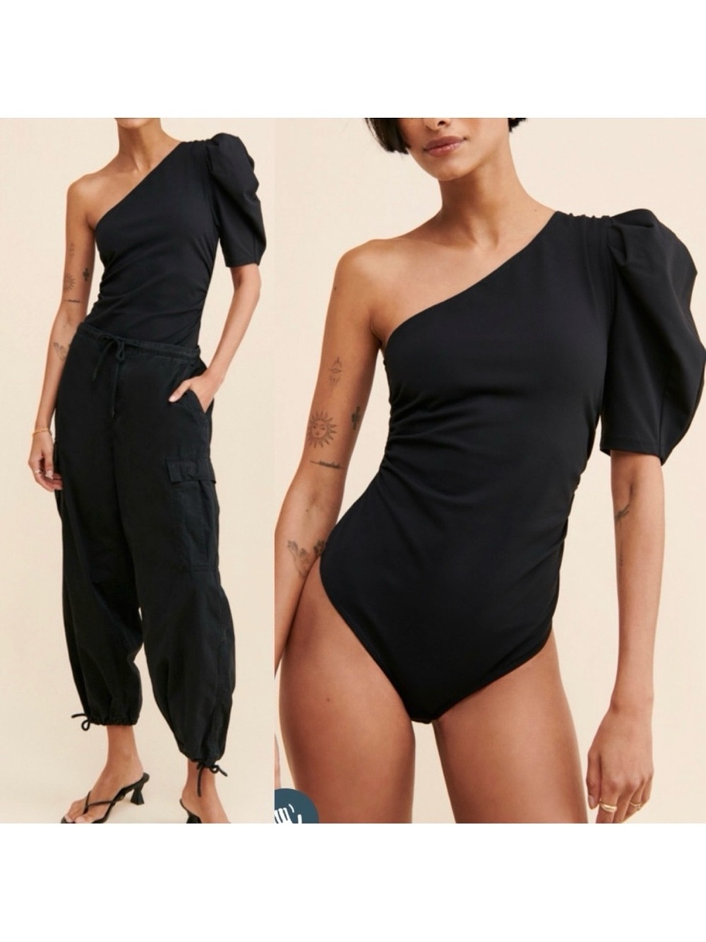 Free People Intimately Somethin’ Bout You One Shoulder Puff Sleeve Bodysuit